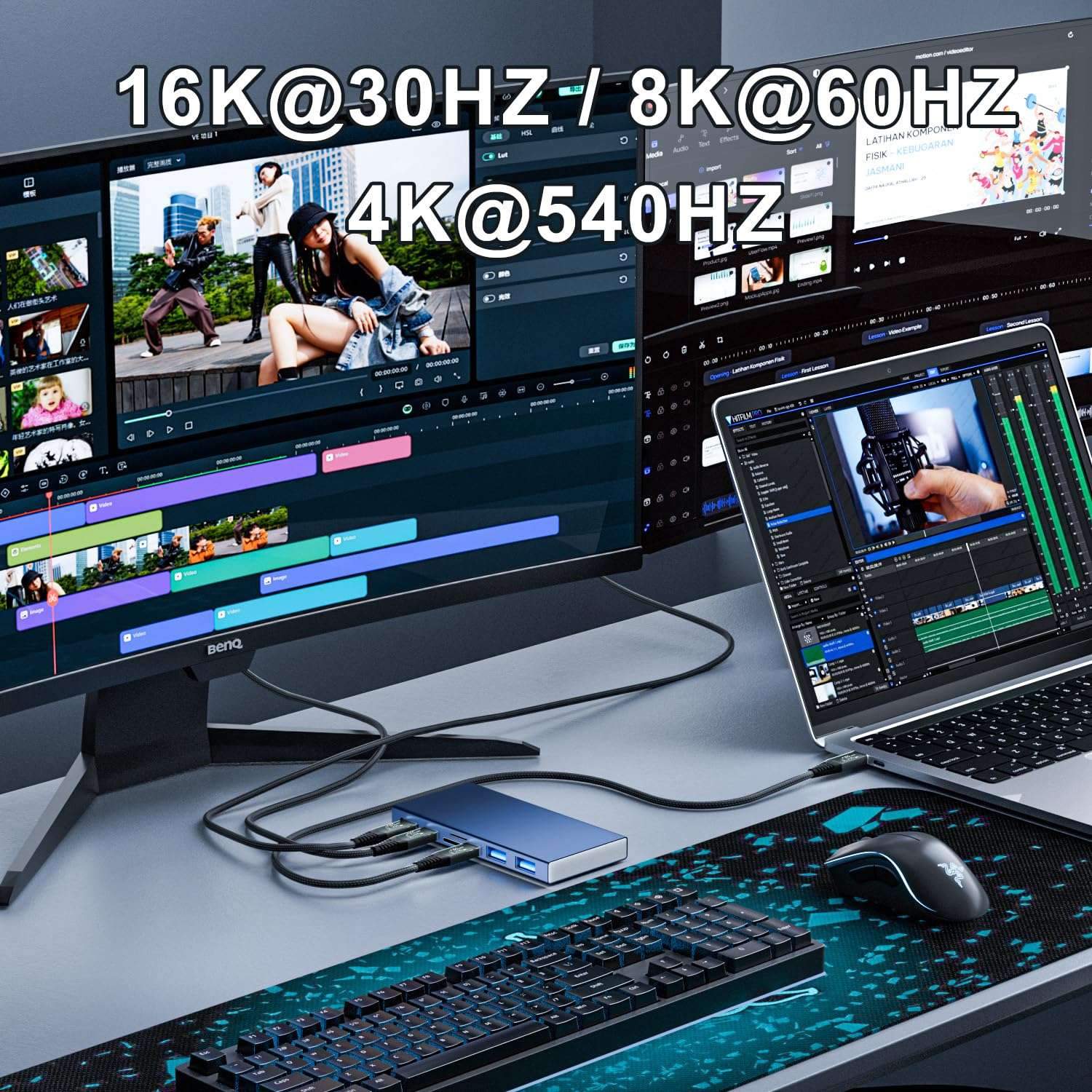 NÖRDIC 50cm Thunderbolt 5 kaapeli 80Gbps tietojen siirto 240W lataus 120Gbps kaistanleveys 16K60Hz 8K60Hz 4K540Hz
