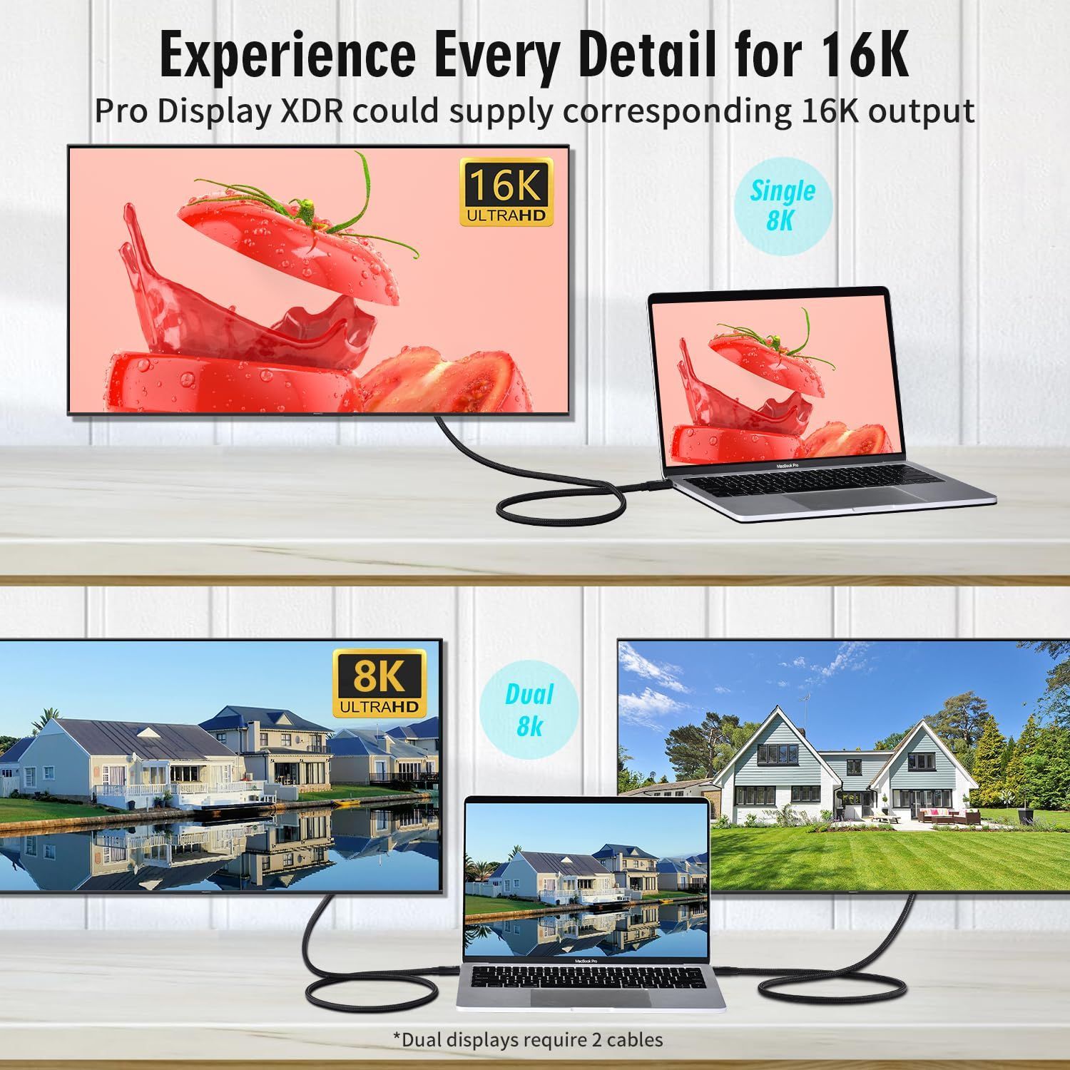 NÖRDIC 50cm Thunderbolt 5 kaapeli 80Gbps tietojen siirto 240W lataus 120Gbps kaistanleveys 16K60Hz 8K60Hz 4K540Hz
