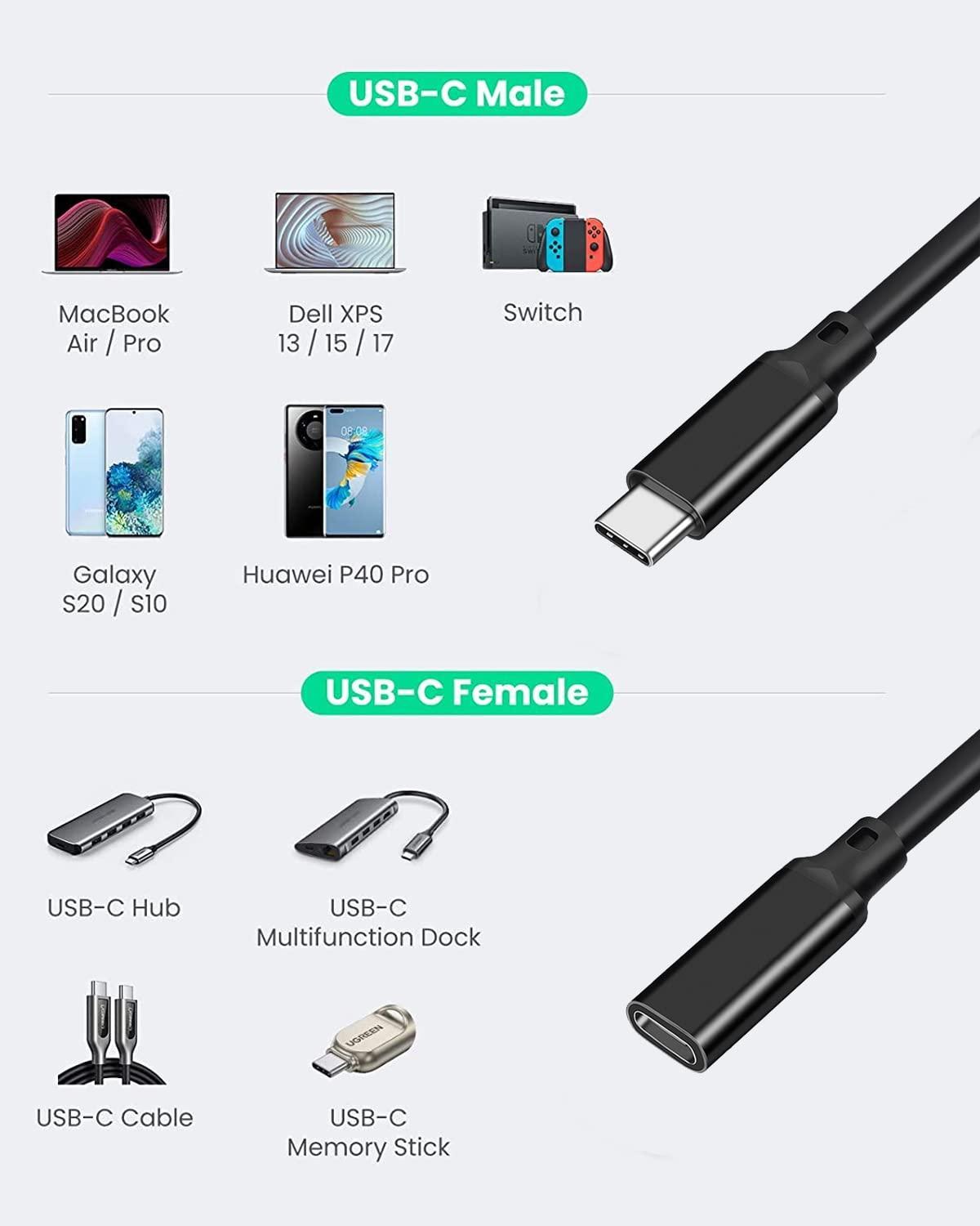 NÖRDIC 50cm USB2.0 USB-C ha to C ho jatkojohto 2.4A 480Mbps 12W