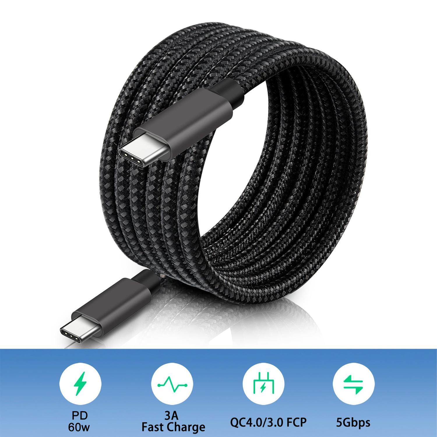 NÖRDIC 50cm USB C 3.1 USB C Nylon Braided kaapeli Nopea lataus 3A Gen1 5Gbps Power Delivery PD 60W