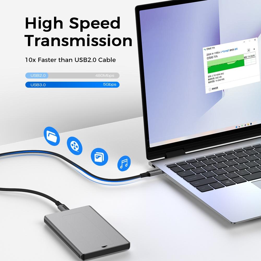 NÖRDIC 5m USB3.2 Gen1 USB-C-C nylon punottu kaapeli pikalataus 3A 5Gbps Virtalähde PD 60W