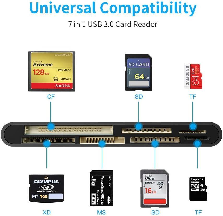 NÖRDIC USB-A kortinlukija 7 korttipaikkaa 1xCF, 2xSD, 2xMicroSD, 1xMS, 1xXD UHS-I