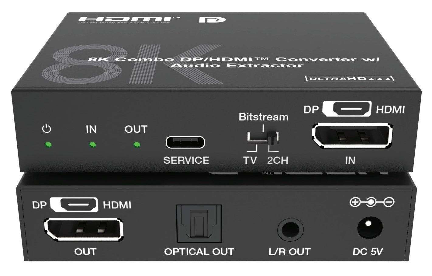 NÖRDIC 8K 30Hz DP/HDMI yhdistelmä extractor-muunnin, SPDIF stereo L/R Dolby Atmos DTS-HD Master HDR pass-through EDID