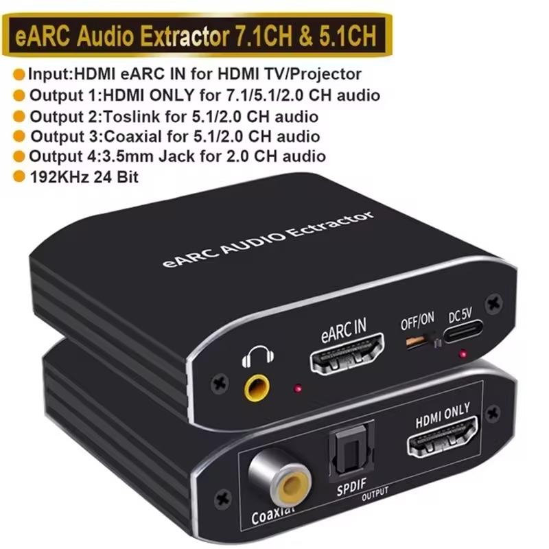 NÖRDIC 8K HDMI 2.1 eARC/ARC Extractor, HDMI eARC/ARC - HDMI 7.1CH Dolby Atmos, koaksiaalinen, S/PDIF, AUX