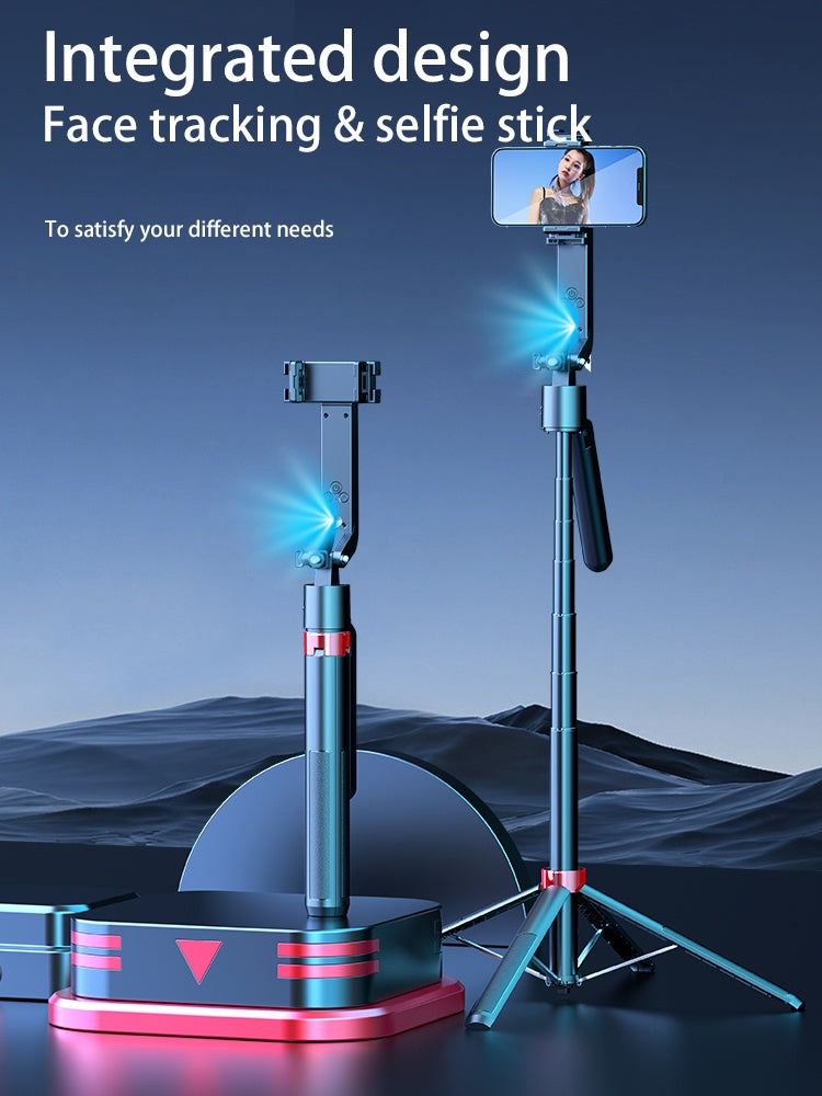 NÖRDIC AI Auto Face Tracking Selfie Stick – 360° kierto + 270° kallistus, 4-in-1 puhelinjalusta, 180 cm alumiiniseosjalusta neljällä jalalla