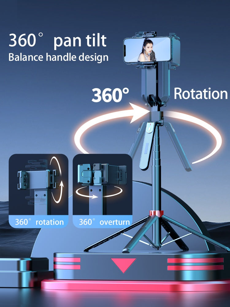 NÖRDIC AI Auto Face Tracking Selfie Stick – 360° kierto + 270° kallistus, 4-in-1 puhelinjalusta, 180 cm alumiiniseosjalusta neljällä jalalla