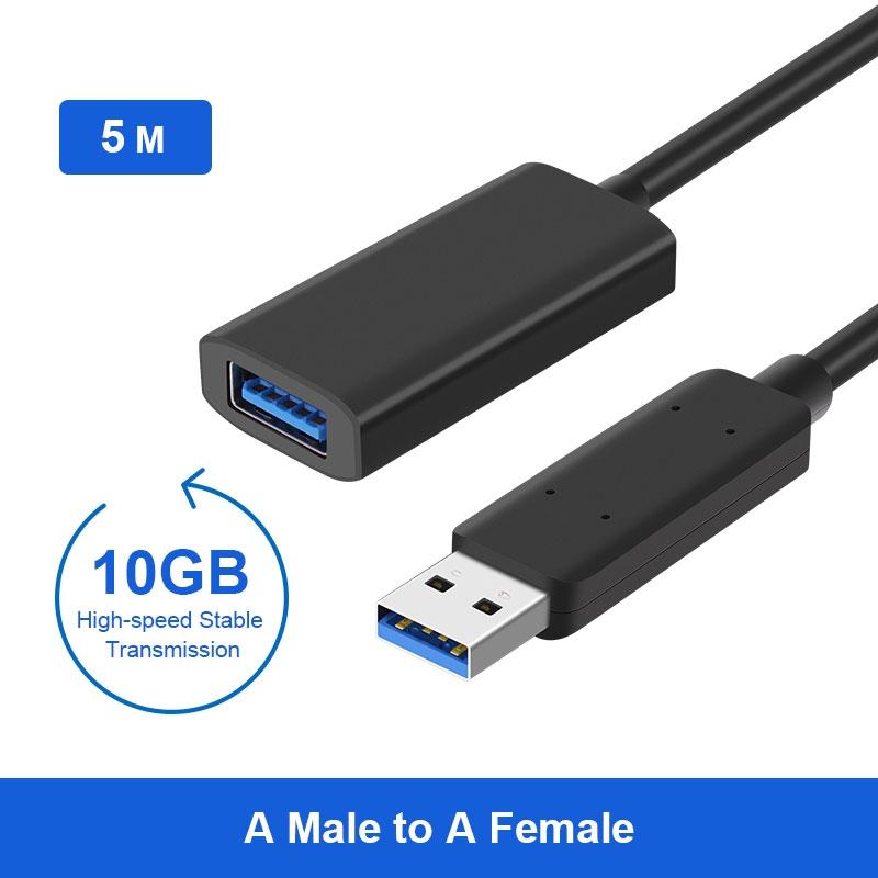 NÖRDIC Active 5m USB3.2 10Gbps USB-A jatkokaapeli Xboxille, PS5:lle, Oculukselle, tulostimelle, skannerille, Playstationille, VR USB-jatkokaapelille