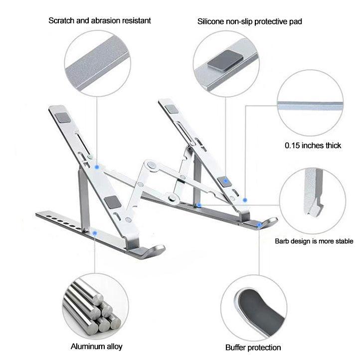 NÖRDIC Aluminium Säädettävä kannettava tabletti kokoontaitettavat ja matkapuhelimet Kannettavapoprosentti Stand Space Harmaa