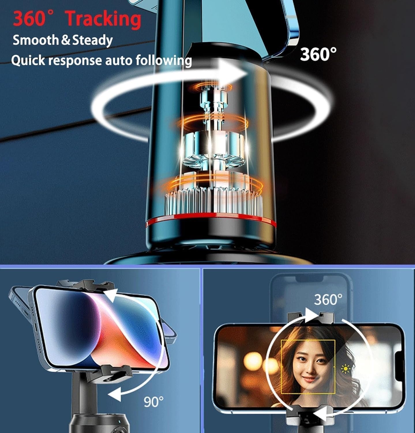 NÖRDIC automaattinen seuranta -jalusta 360° kierrolla ja kasvojentunnistuksella, langaton rakennettu kaukosäädin