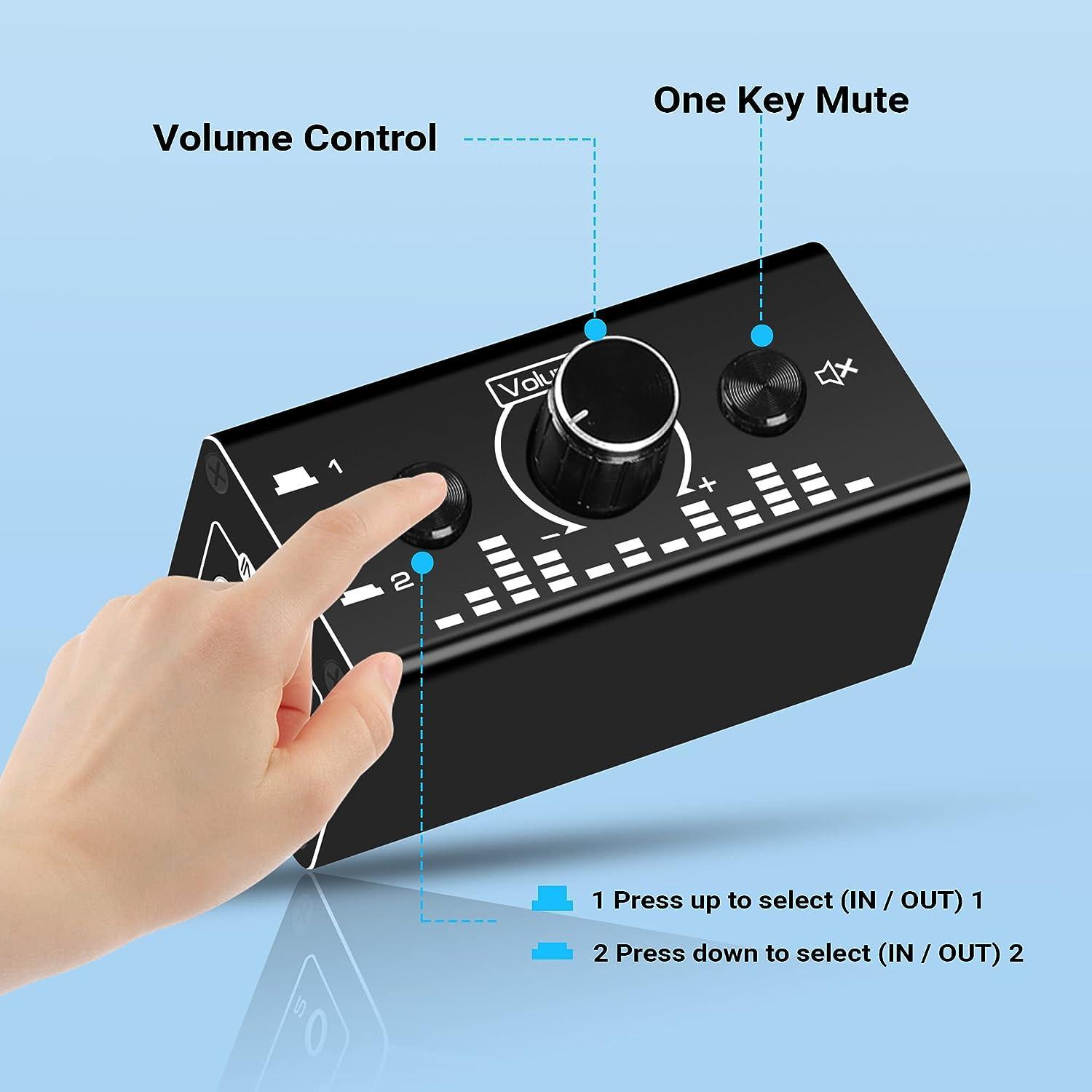 NÖRDIC kaksisuuntainen 3,5 mm jack-audiokytkin 2 in 1 out / 1 in 2 out analoginen hiljainen stereoäänikytkin äänenvoimakkuuden säätimellä