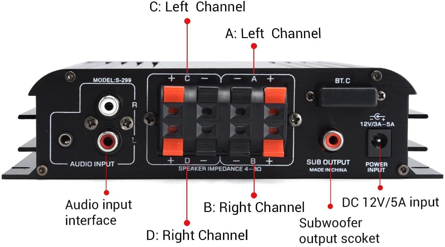 NÖRDIC Bluetooth 5.0 stereo 4.1 vahvistin 4X40W + 50W RMS vahvistin 2 kaiutinta ja subwoofer USB- ja SD-mediasoittimella