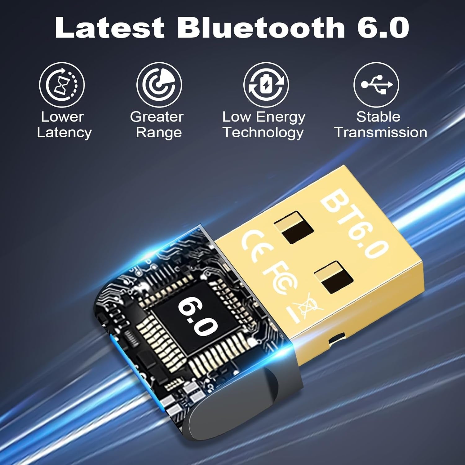 NÖRDIC Bluetooth 6.0 langaton Bluetooth-dongle/vastaanotin, Plug and Play, Windows 11/10/8.1, ohjaimille, kuulokkeille, näppäimistölle, hiirelle
