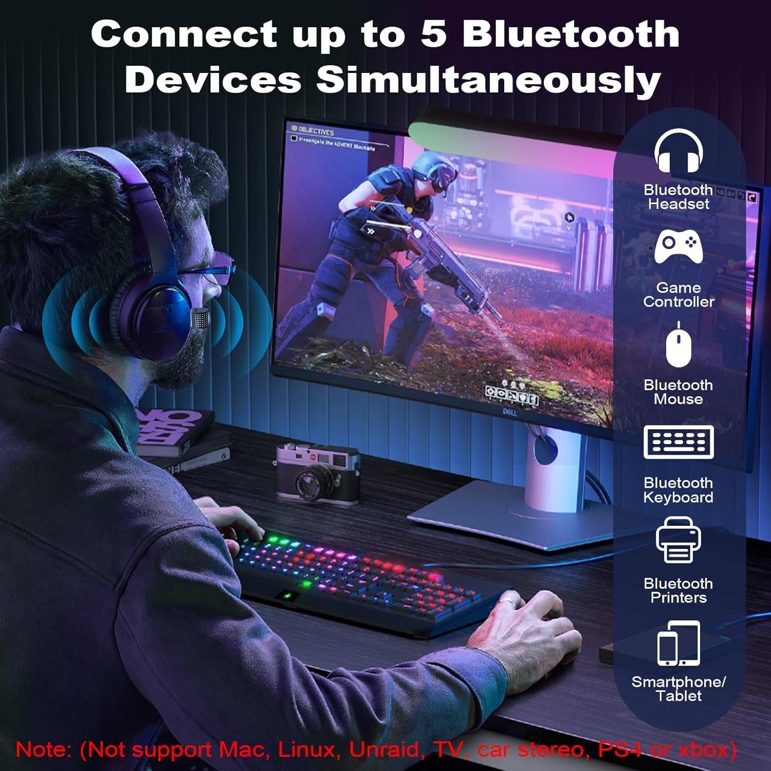 NÖRDIC Bluetooth 6.0 langaton Bluetooth-dongle/vastaanotin, Plug and Play, Windows 11/10/8.1, ohjaimille, kuulokkeille, näppäimistölle, hiirelle