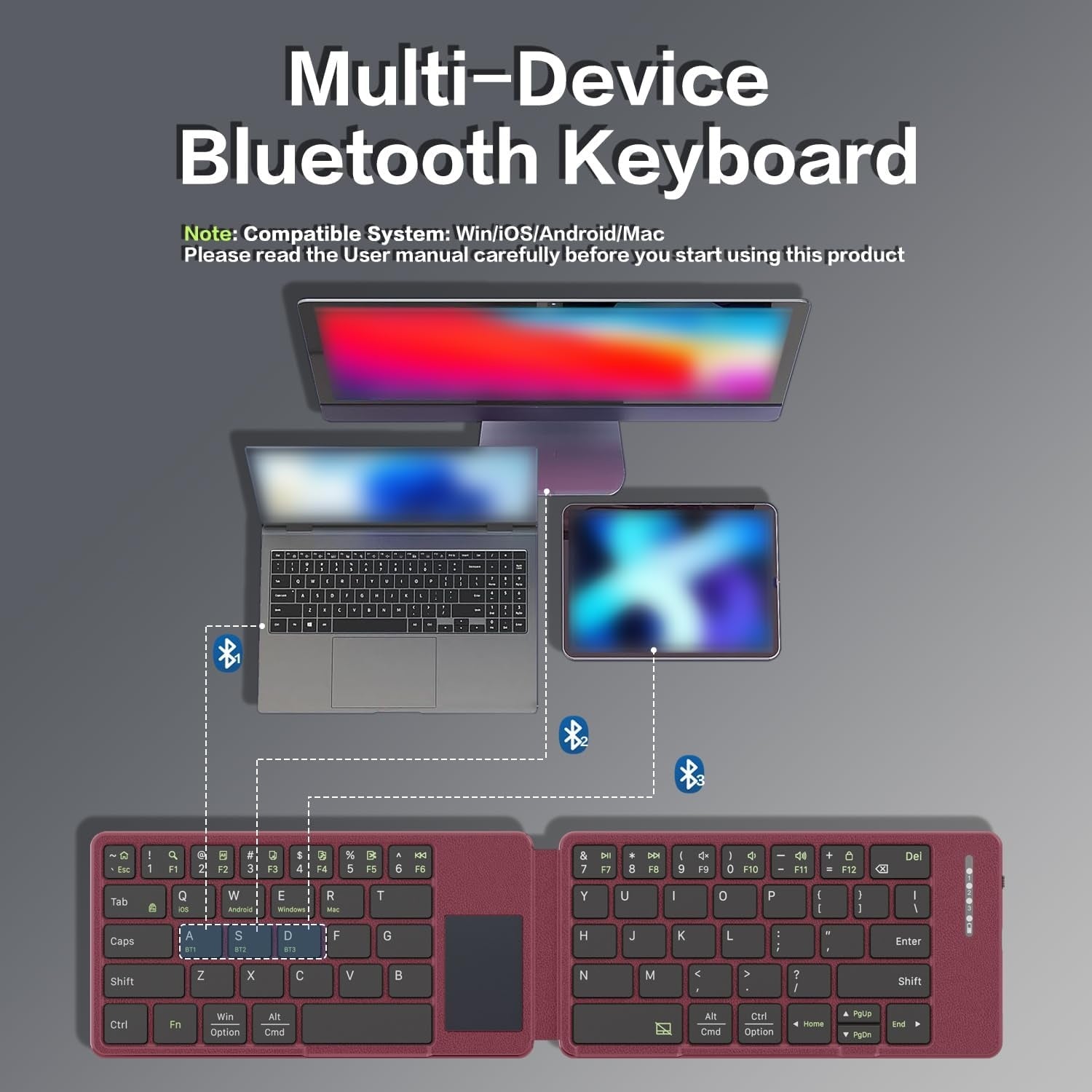 NÖRDIC Bluetooth-näppäimistö kosketuslevyllä, erittäin ohut ja kannettava Windowsille, Macille, iOS:lle ja Androidille, US-asettelu