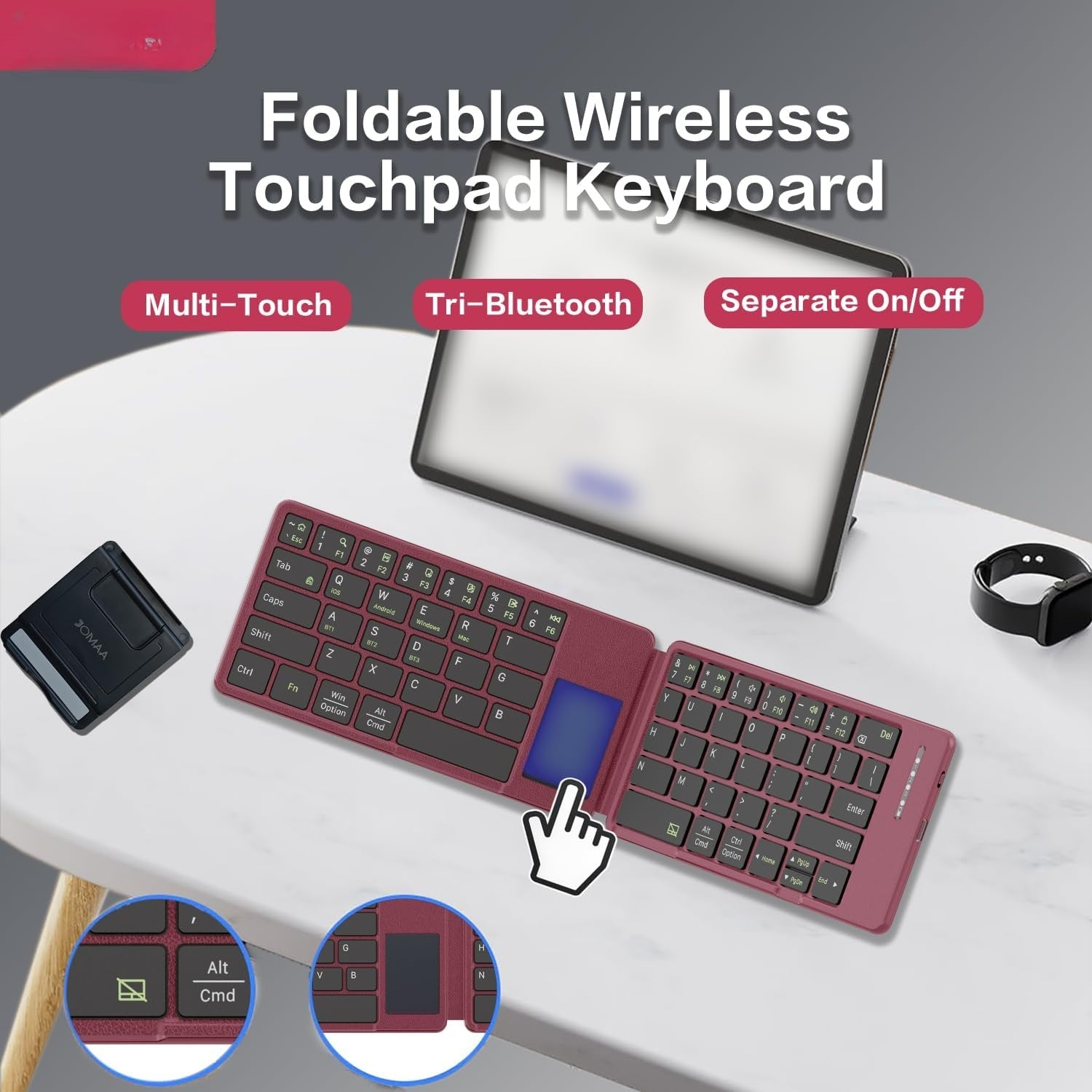 NÖRDIC Bluetooth-näppäimistö kosketuslevyllä, erittäin ohut ja kannettava Windowsille, Macille, iOS:lle ja Androidille, US-asettelu