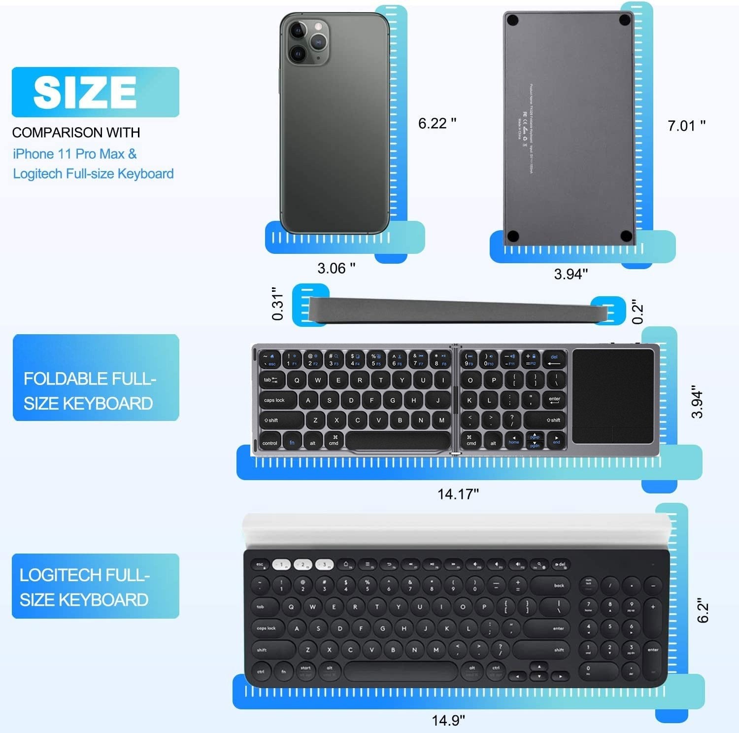 NÖRDIC Bluetooth-näppäimistö kosketuslevyllä US Layout 64 keys MacOS, iOS, Windows, Android