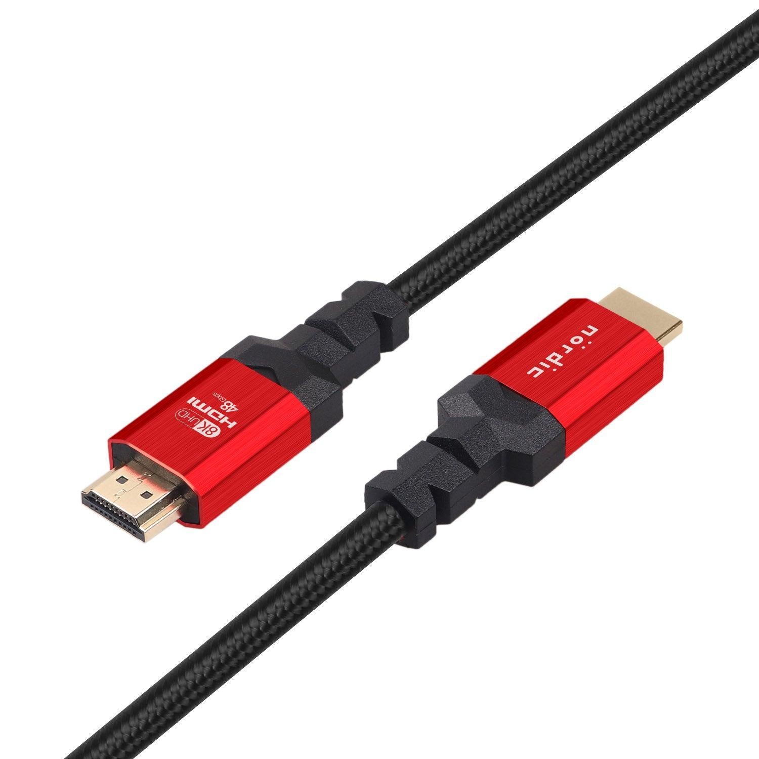 NÖRDIC CERTIFIED CABLES 1,5 m HDMI 2.1 Ultra High Speed 8K 60 Hz 4K 120 Hz 48 Gb/s Dyn. HDR eARC-pelitila VRR Dolby ATMOS, nailonpun., kullattu