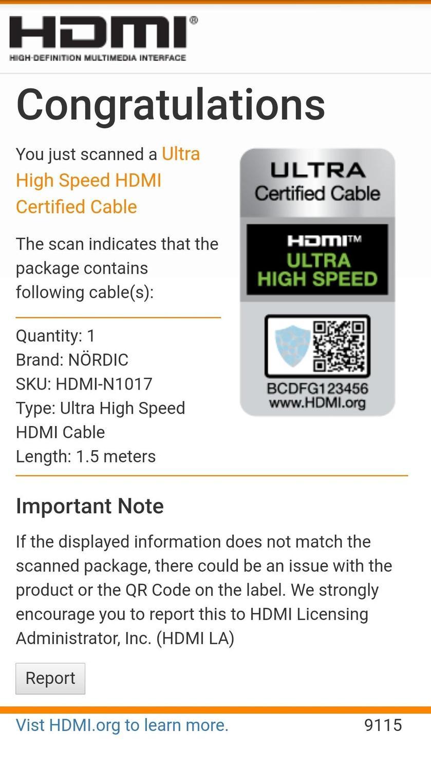 NÖRDIC CERTIFIED CABLES 1,5 m HDMI 2.1 Ultra High Speed 8K 60 Hz 4K 120 Hz 48 Gb/s Dyn. HDR eARC-pelitila VRR Dolby ATMOS, nailonpun., kullattu