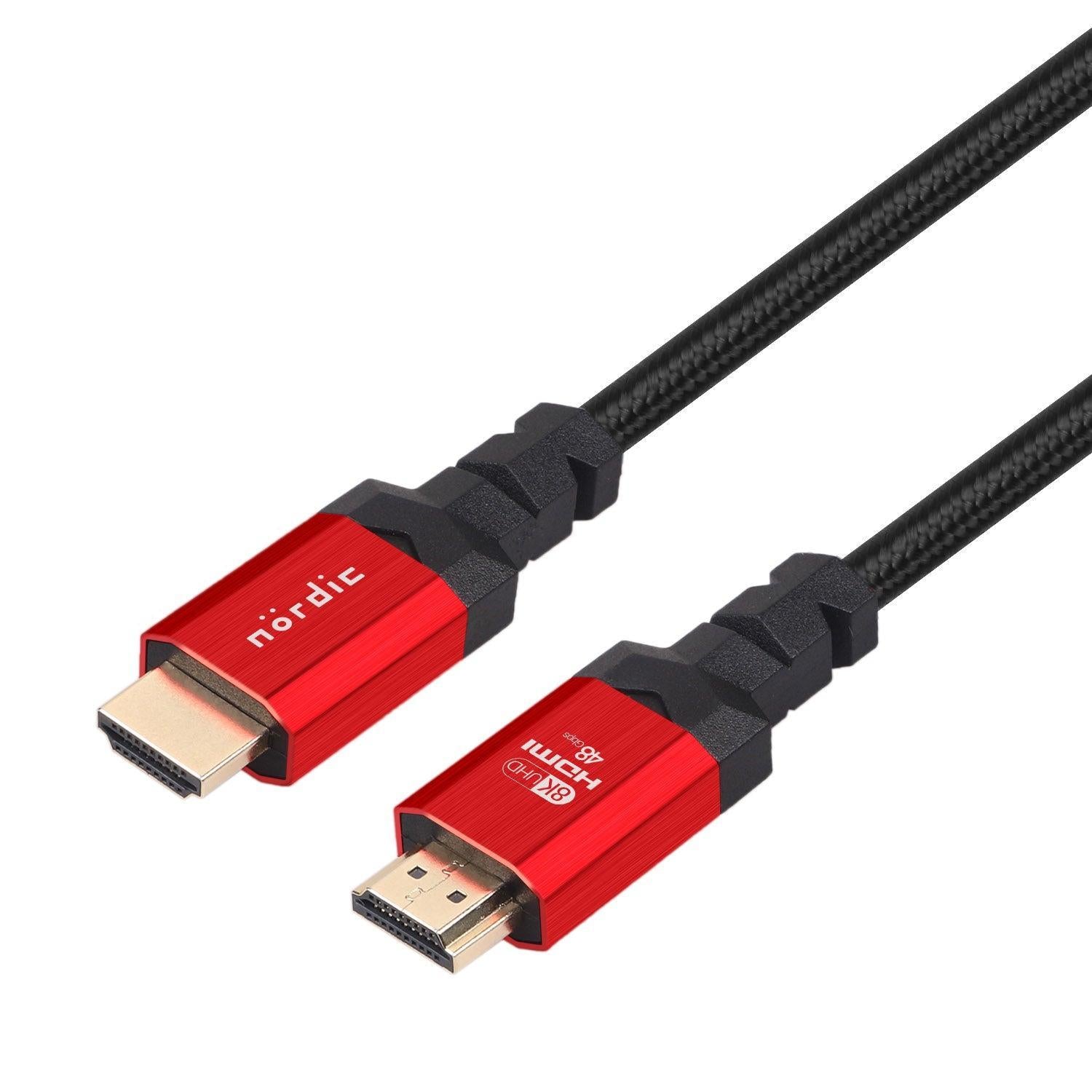 NÖRDIC CERTIFIED CABLES 1,5 m HDMI 2.1 Ultra High Speed 8K 60 Hz 4K 120 Hz 48 Gb/s Dyn. HDR eARC-pelitila VRR Dolby ATMOS, nailonpun., kullattu