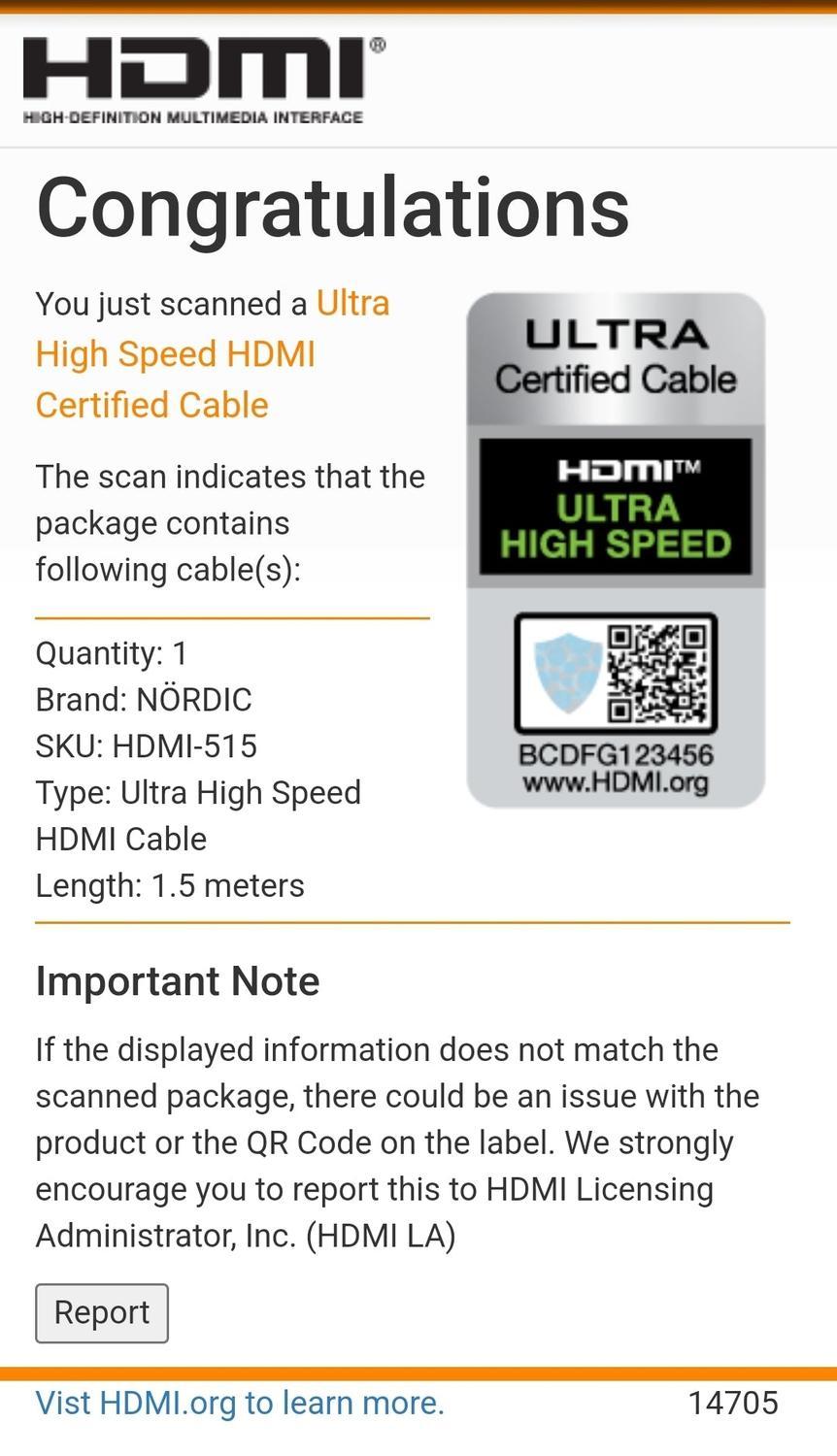 NÖRDIC CERTIFIED CABLES 1,5 m Ultra High Speed HDMI2.1 8K 60 Hz 4K 120 Hz 144 Hz 48 Gbps Dynaaminen HDR eARC Pelitila VRR Dolby ATMOS kullattu PVC