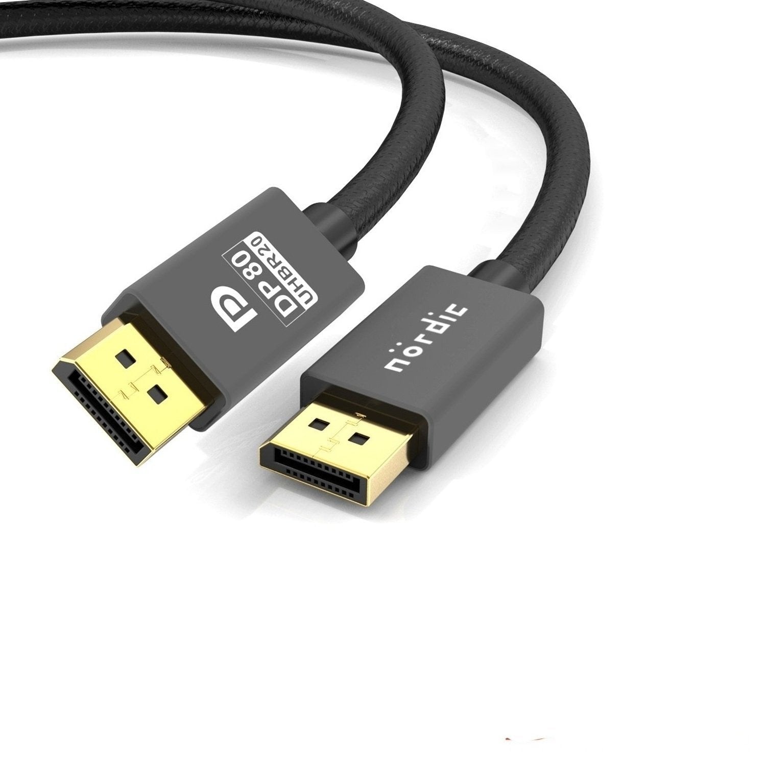 NÖRDIC 2m nylon punottu Displayport 2.1 kaapeli DP80 UHBR20 80Gbps 16/10/8K60H 4K165/144Hz DSC1.2a HDR HDCP2.2 FreeSync G-Sync