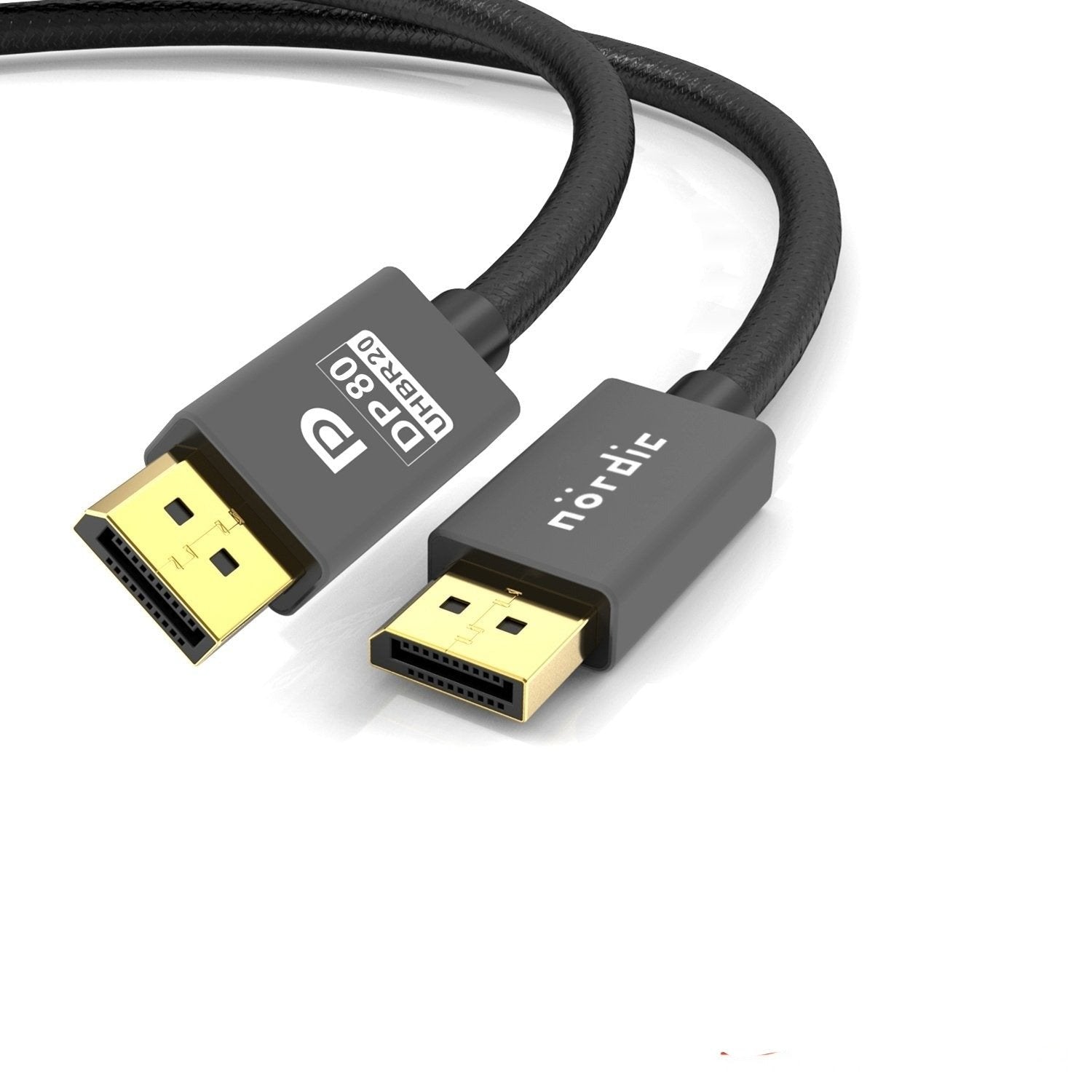 NÖRDIC 3m nylon punottu Displayport 2.1 kaapeli DP80 UHBR20 80Gbps 16/10/8K60H 4K165/144Hz DSC1.2a HDR HDCP2.2 FreeSync G-Sync