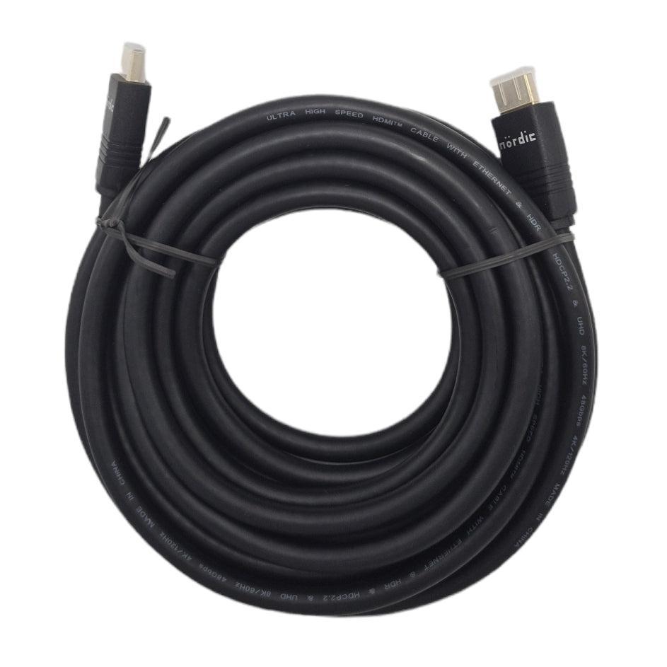 NÖRDIC CERTIFIED CABLES 5 m Ultra High Speed HDMI2.1 8K 60Hz 4K 120Hz 144Hz 48Gbps Dynaaminen HDR eARC Pelitila VRR Dolby ATMOS kullattu PVC musta