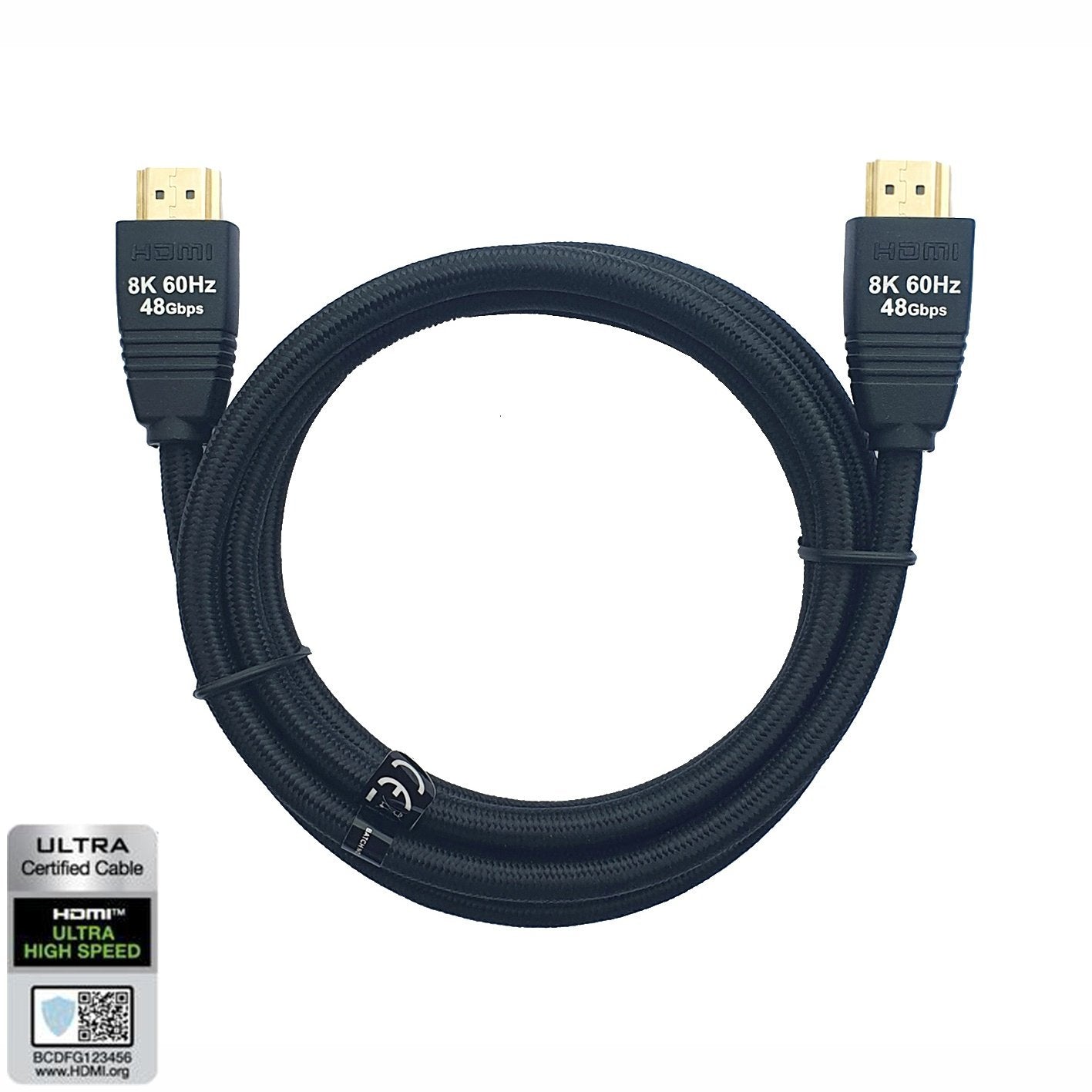 NÖRDIC CERTIFIED CABLES 5 m Ultra High Speed HDMI 2.1 8K 60 Hz, 4K 120 Hz 48 Gb/s Dynamic HDR eARC VRR nailonpunottu kaapeli, kullattu