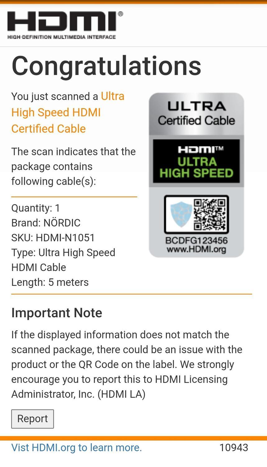 NÖRDIC CERTIFIED CABLES 5 m Ultra High Speed HDMI 2.1 8K 60 Hz, 4K 120 Hz 48 Gb/s Dynamic HDR eARC VRR nailonpunottu kaapeli, kullattu