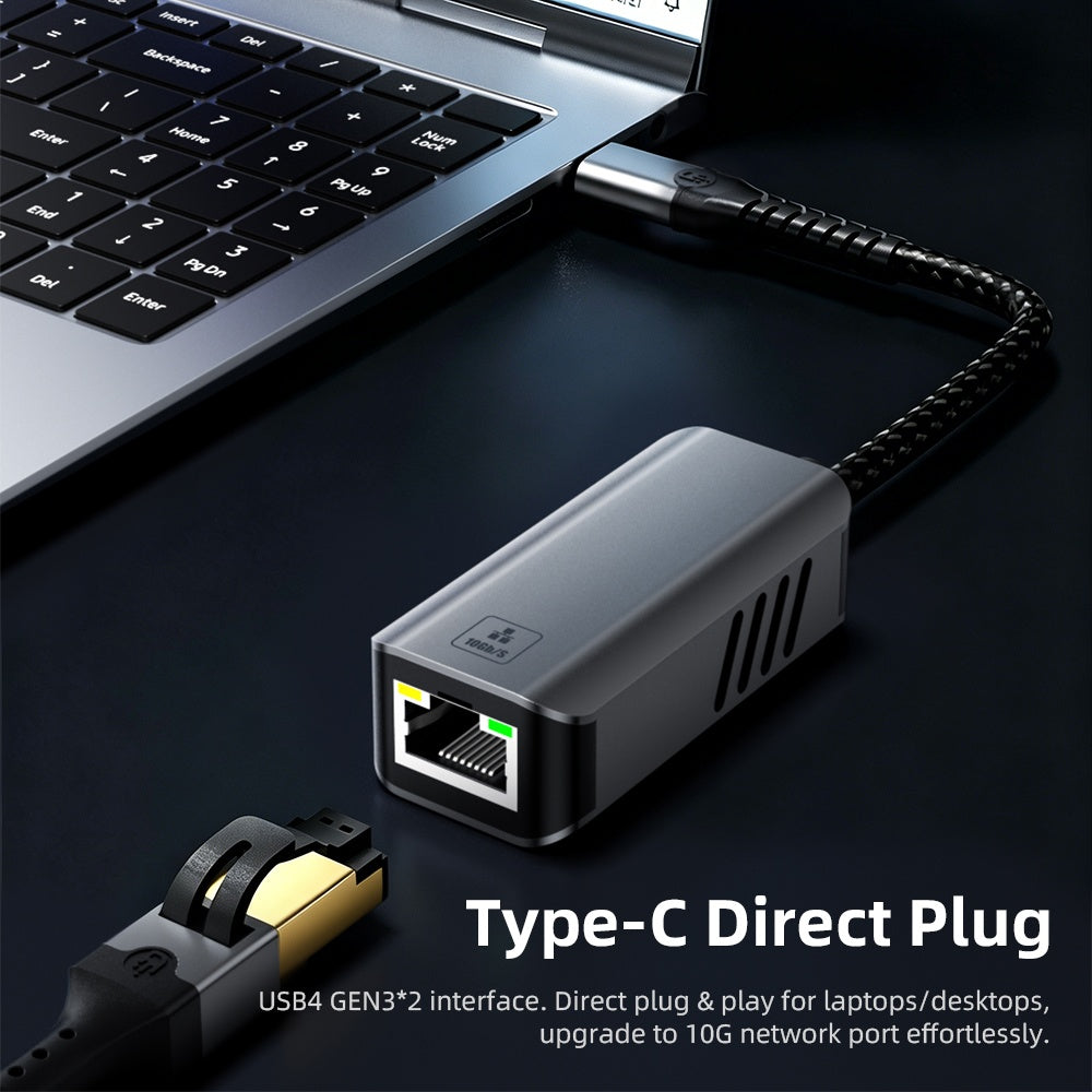 NÖRDIC USB-C–10Gb Ethernet -sovitin, 10GbE USB-C–Ethernet-sovitin, yhteensopiva USB4:n ja Thunderbolt 5/4/3:n kanssa, vähäinen lämmöntuotto ja hiljainen toiminta