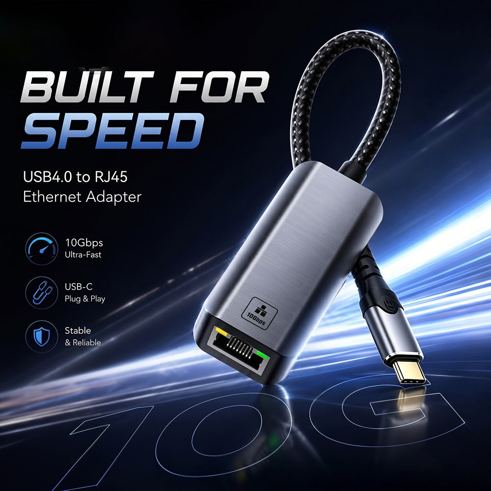NÖRDIC USB-C–10Gb Ethernet -sovitin, 10GbE USB-C–Ethernet-sovitin, yhteensopiva USB4:n ja Thunderbolt 5/4/3:n kanssa, vähäinen lämmöntuotto ja hiljainen toiminta