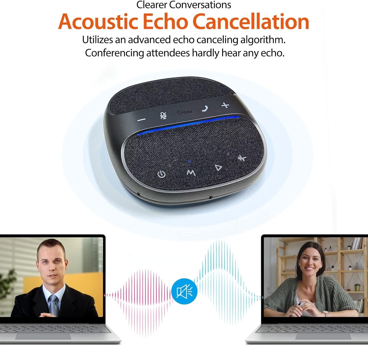 NÖRDIC Konferenssikaiutin Bluetooth USB-adapterilla ja 4 mikrofonia PC:lle, Melunvaimennus