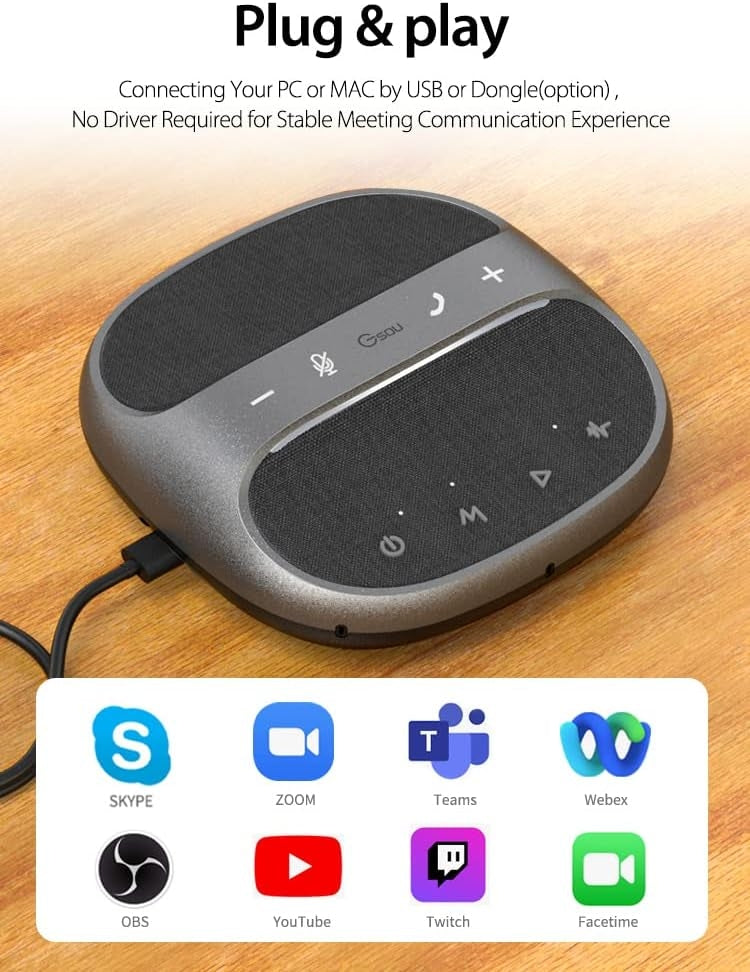 NÖRDIC Konferenssikaiutin Bluetooth USB-adapterilla ja 4 mikrofonia PC:lle, Melunvaimennus