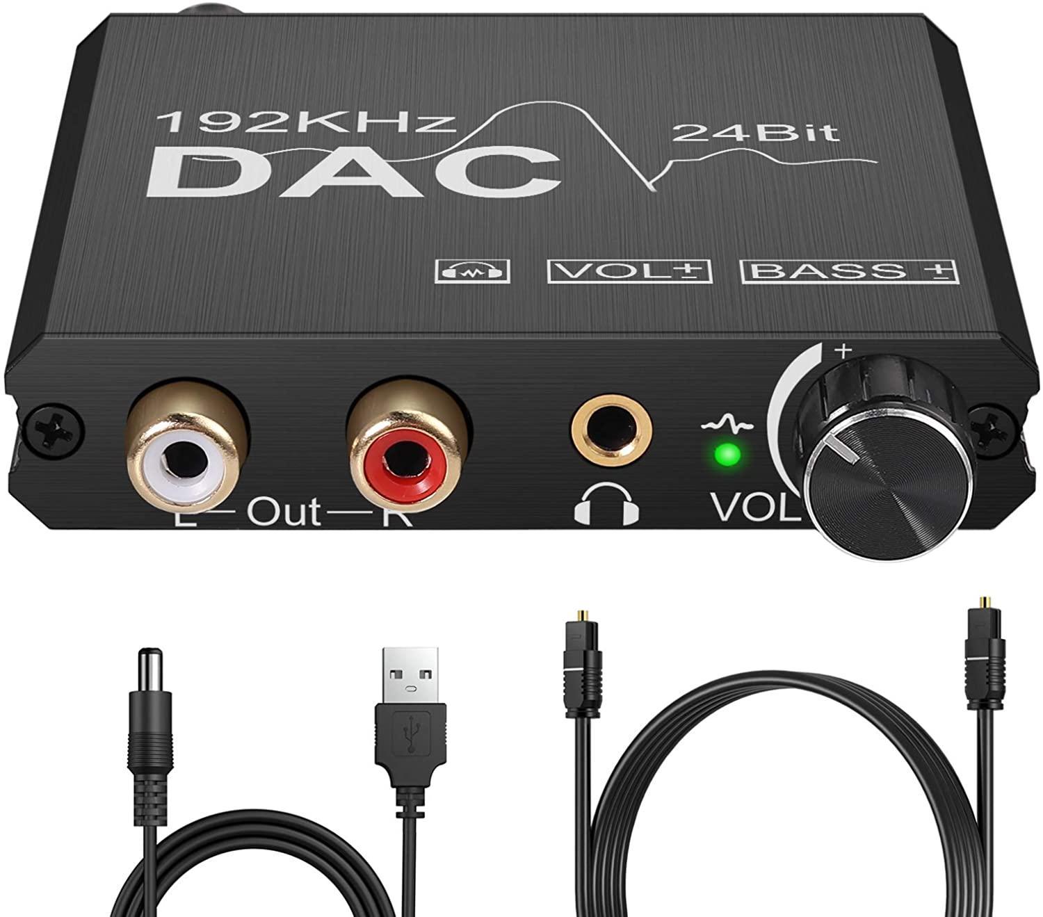 NÖRDIC DAC digitaalisesta analogiseen -muunnin 192 kHz digitaal. Toslink ja koaksiaali, analoginen L/R ja 3,5 mm stereo basson ja äänenvoimakk. säätö