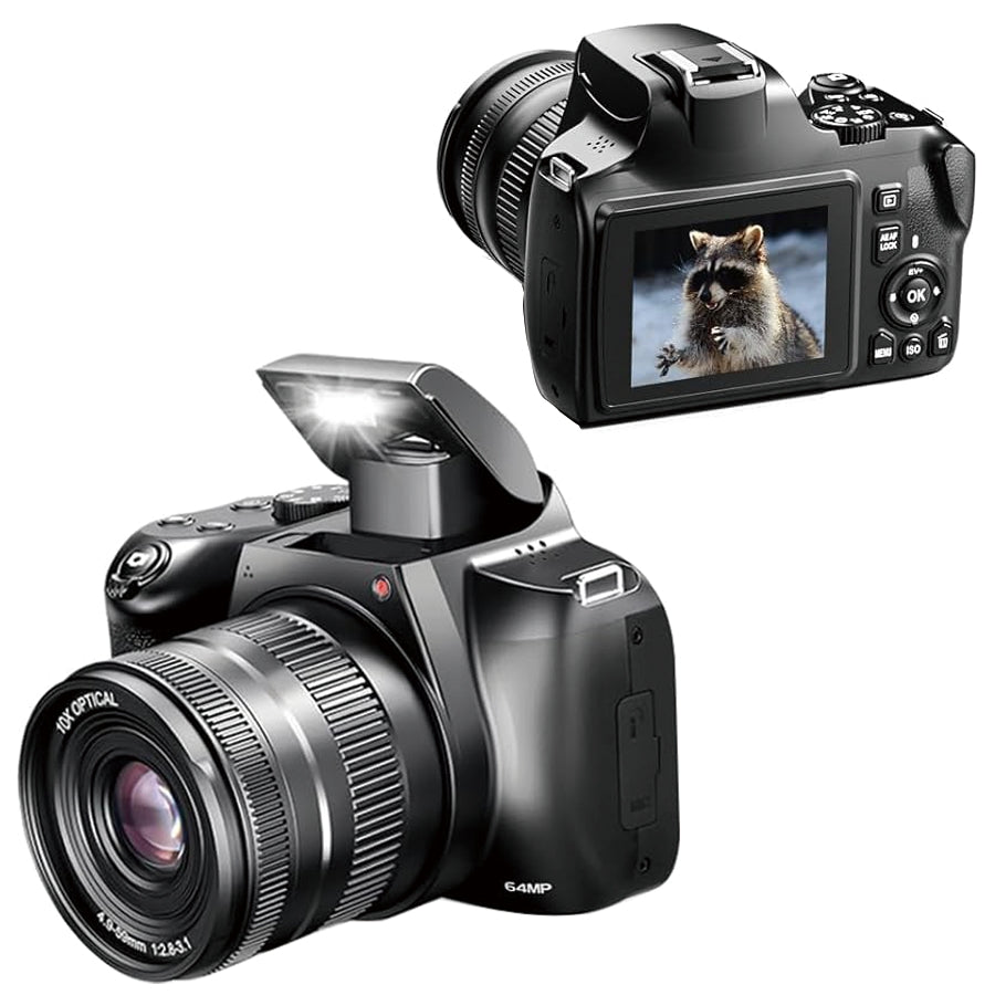 NÖRDIC Digitaalikamera 4K 64 MP WiFi-yhteydellä, 10× optinen zoom, vloggauskamera YouTubeen, automaattitarkennus, kompakti kamera