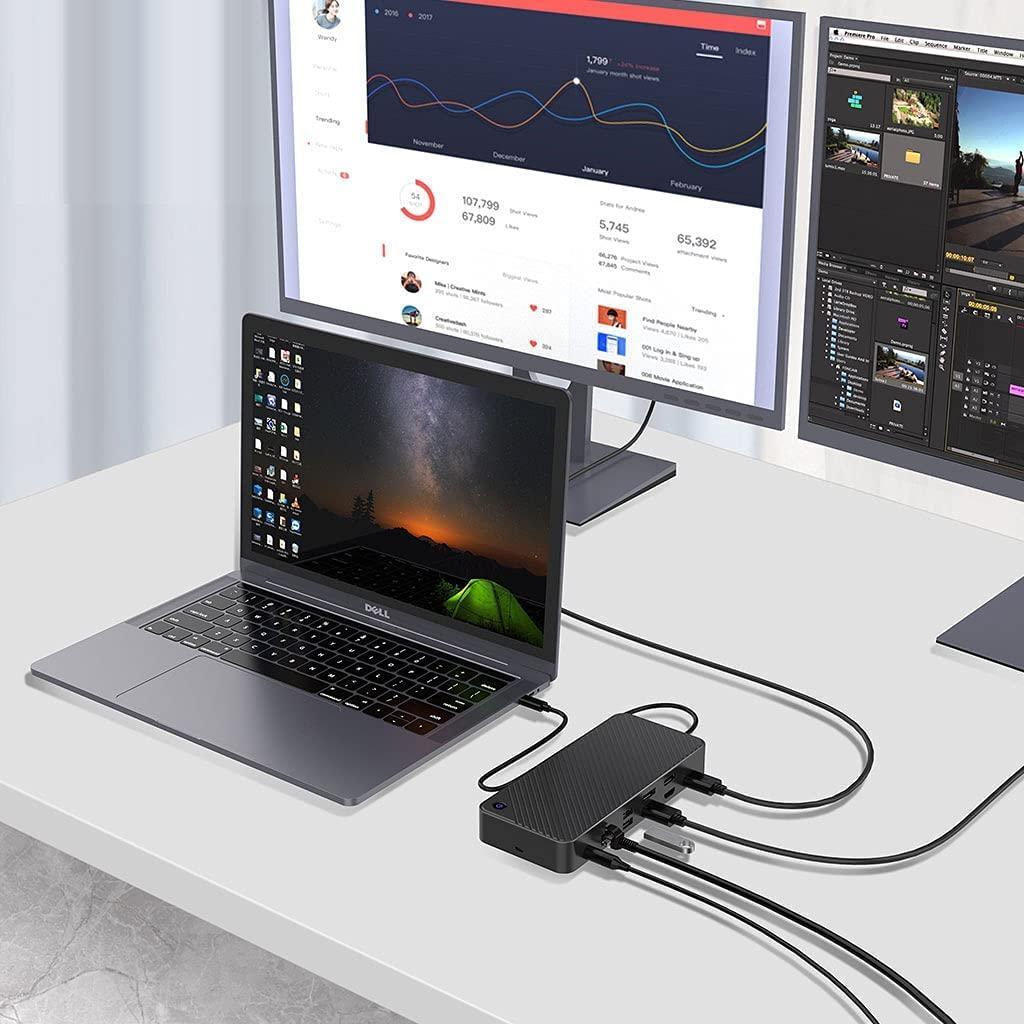 NÖRDIC DisplayLink USB-A ja USB-C kolminkertaiset näytöt Telakointiasema 1 - 11 4K60Hz 2xUSB-C 3xUSB-A Mac M1 M2 Thunderbolt 3 & 4