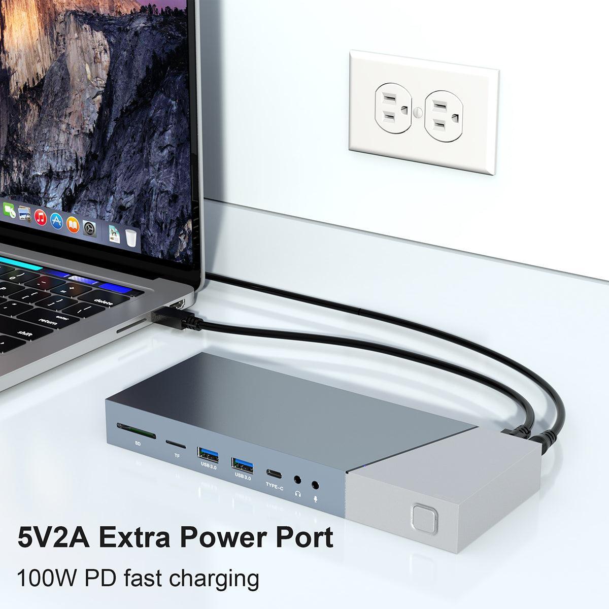 NÖRDIC DisplayLink USB-A- ja USB-C-telakointiasemat 1–15 kolmelle näytölle 3xHDMI 4K30Hz Mac M1 M2 Thunderbolt 3 & 4:lle