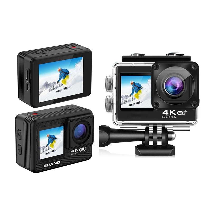 NÖRDIC kaksinäyttöinen actionkamera 4K@30Hz, WiFi, 30m vedenpitävä, 20 MP, 2,0"/1,3" näytöt
