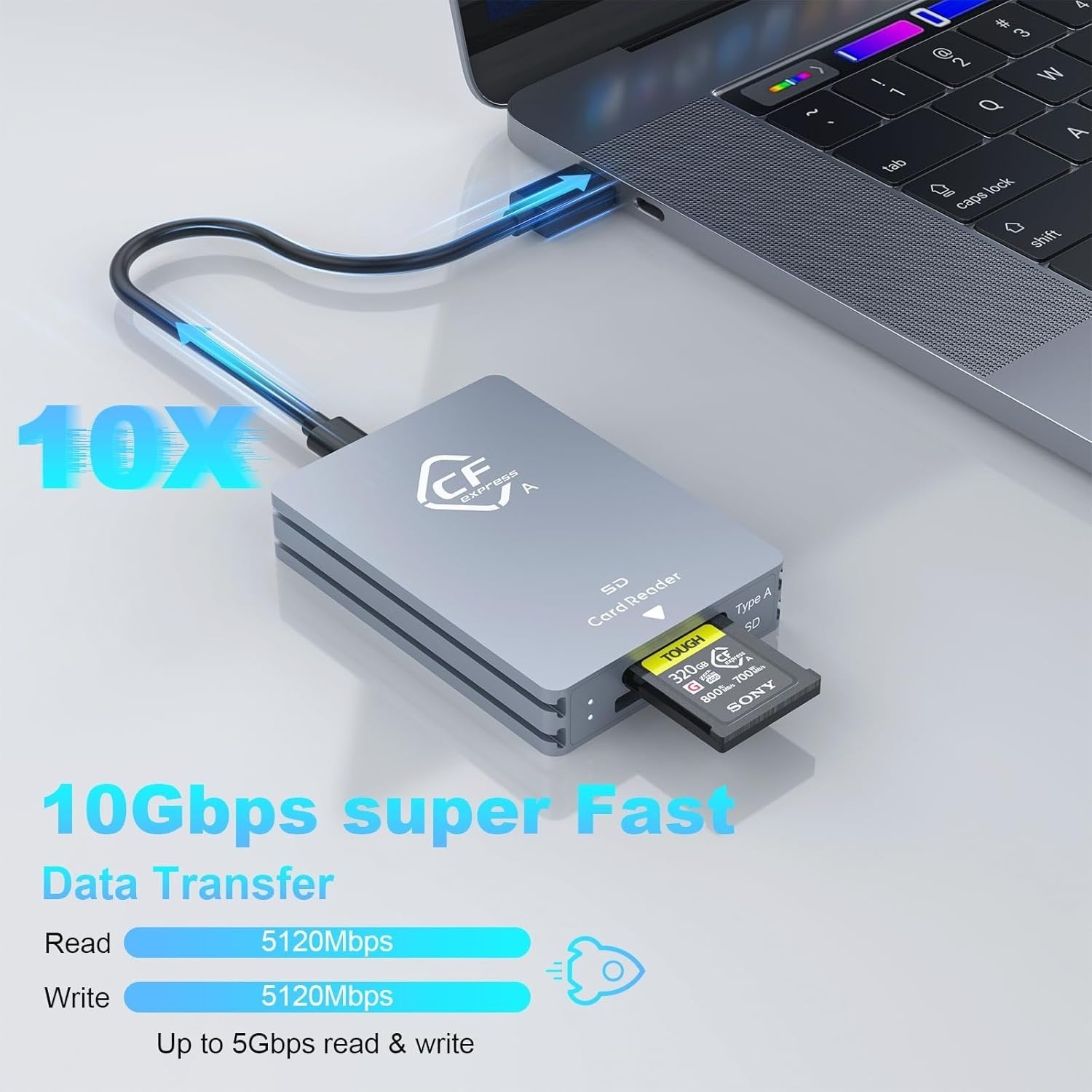 NÖRDIC Dual-Slot CFexpress Type A ja SD-kortinlukija, USB 3.2 Gen 2 10Gbps Windows/Mac/Linux/Android