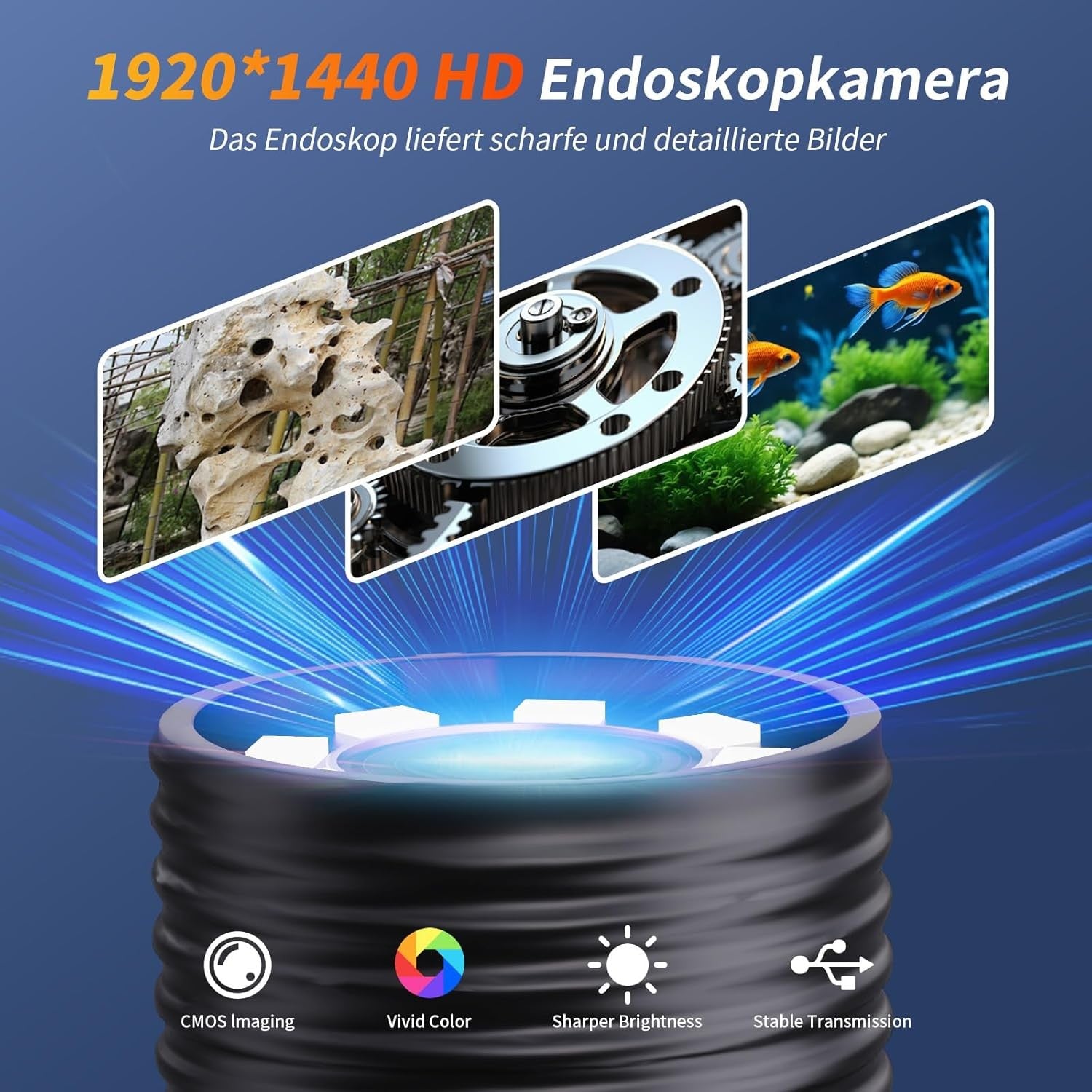 NÖRDIC Endoskooppikamera matkapuhelimelle valolla, 1080P HD, 8 LED-valoa, vedenpitävä IP67, ei vaadi WiFi-yhteyttä, Android ja iOS