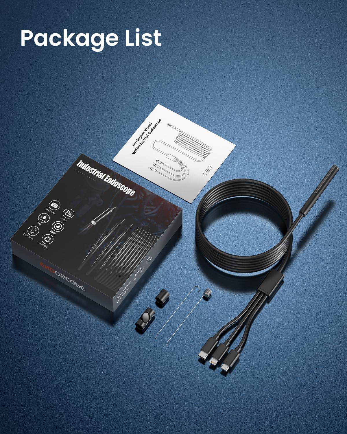 NÖRDIC Endoskooppikamera matkapuhelimeen valolla, 1080P HD, 8 LED-valoa, vedenpitävä IP67, ei WiFi-yhteyttä vaadita, Android ja iOS