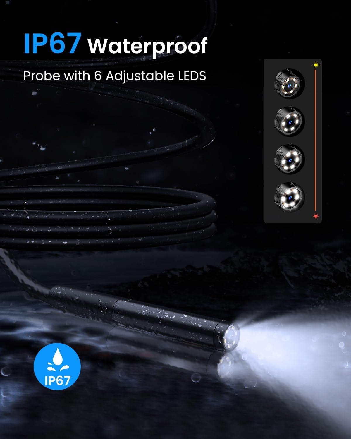 NÖRDIC Endoskooppikamera matkapuhelimeen valolla, 1080P HD, 8 LED-valoa, vedenpitävä IP67, ei WiFi-yhteyttä vaadita, Android ja iOS