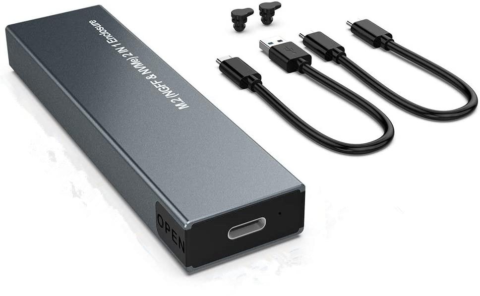 NÖRDIC Ulkoinen tallennuskaappi M.2 NVMe ja SATA SSD USB-A ja USB-C M-Key B-Key ja B+M Key UASP 2280 2260 2242 2230