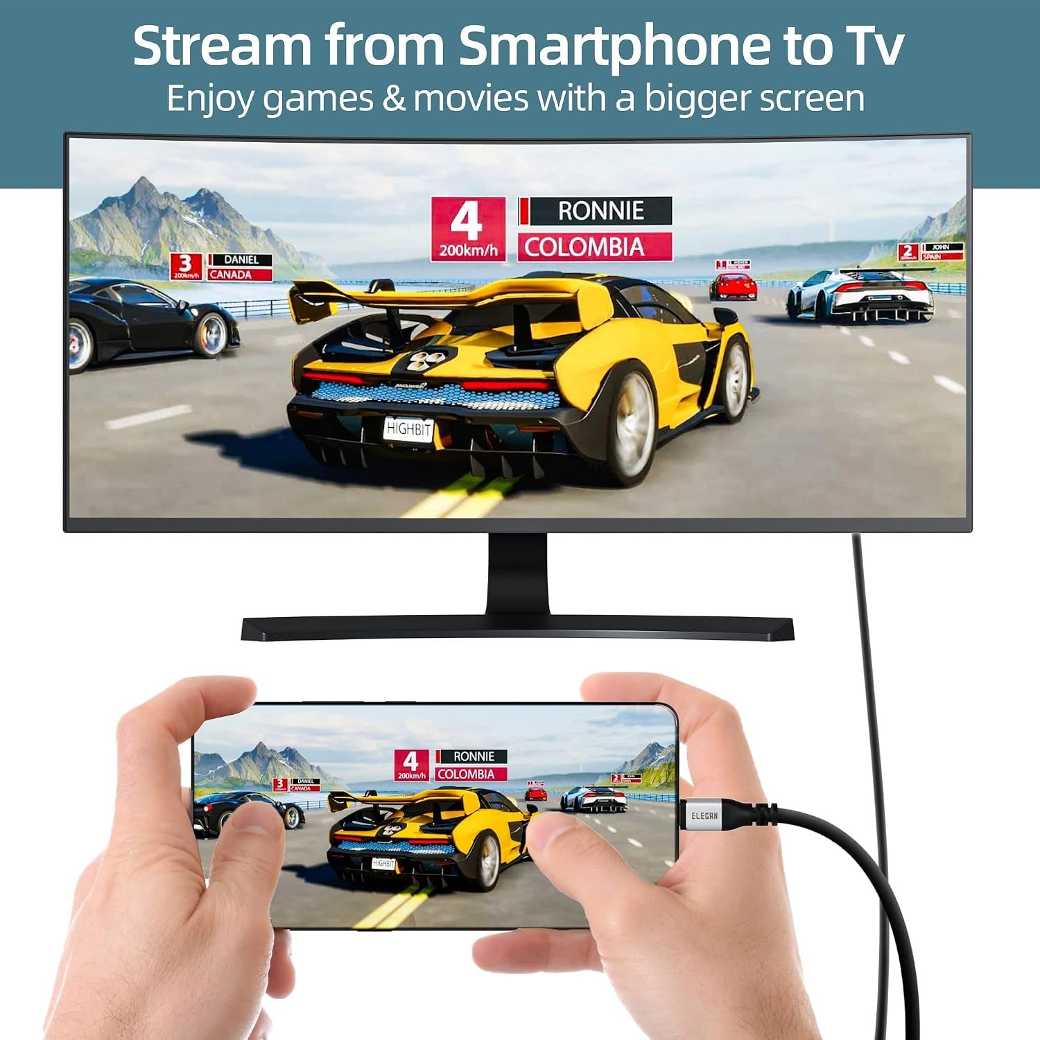 NÖRDIC Fiber AOC 10m USB-C – HDMI 2.1 -kaapeli, 8K@60Hz, 4K@120Hz, 48Gbps, HDR, yhteensopiva Thunderbolt 3- ja 4-laitteiden kanssa