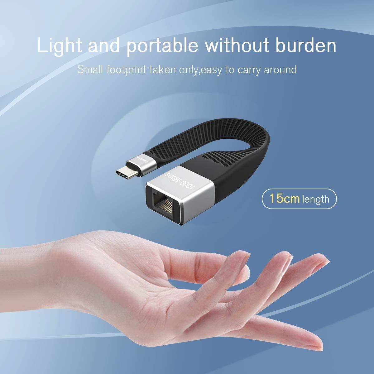 NÖRDIC Flat adapter USB-C Giga Ethernetiin 10cm