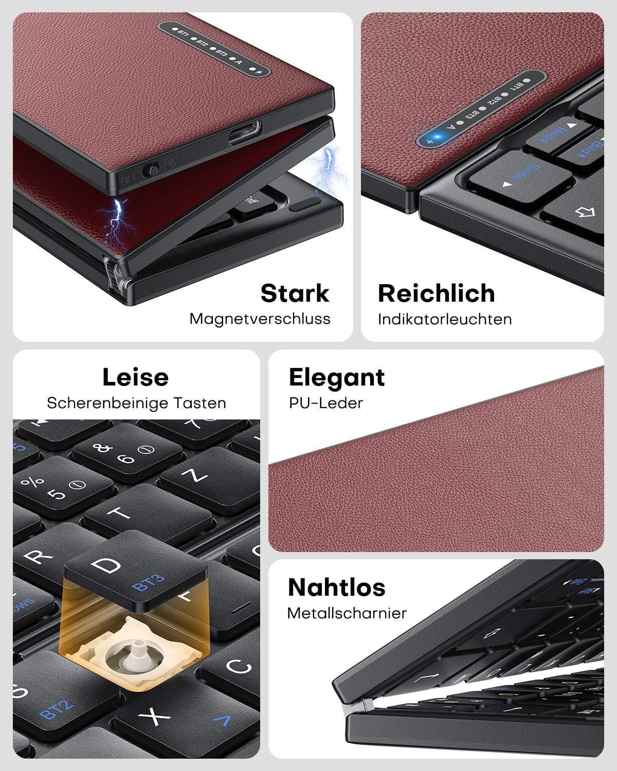 NÖRDIC taitettava Bluetooth-näppäimistö kosketuslevyllä iOS-, Android-, Windows-, kannettavaan tietokoneeseen, PC:hen, tablettiin ja älypuhelimeen, US-asettelu