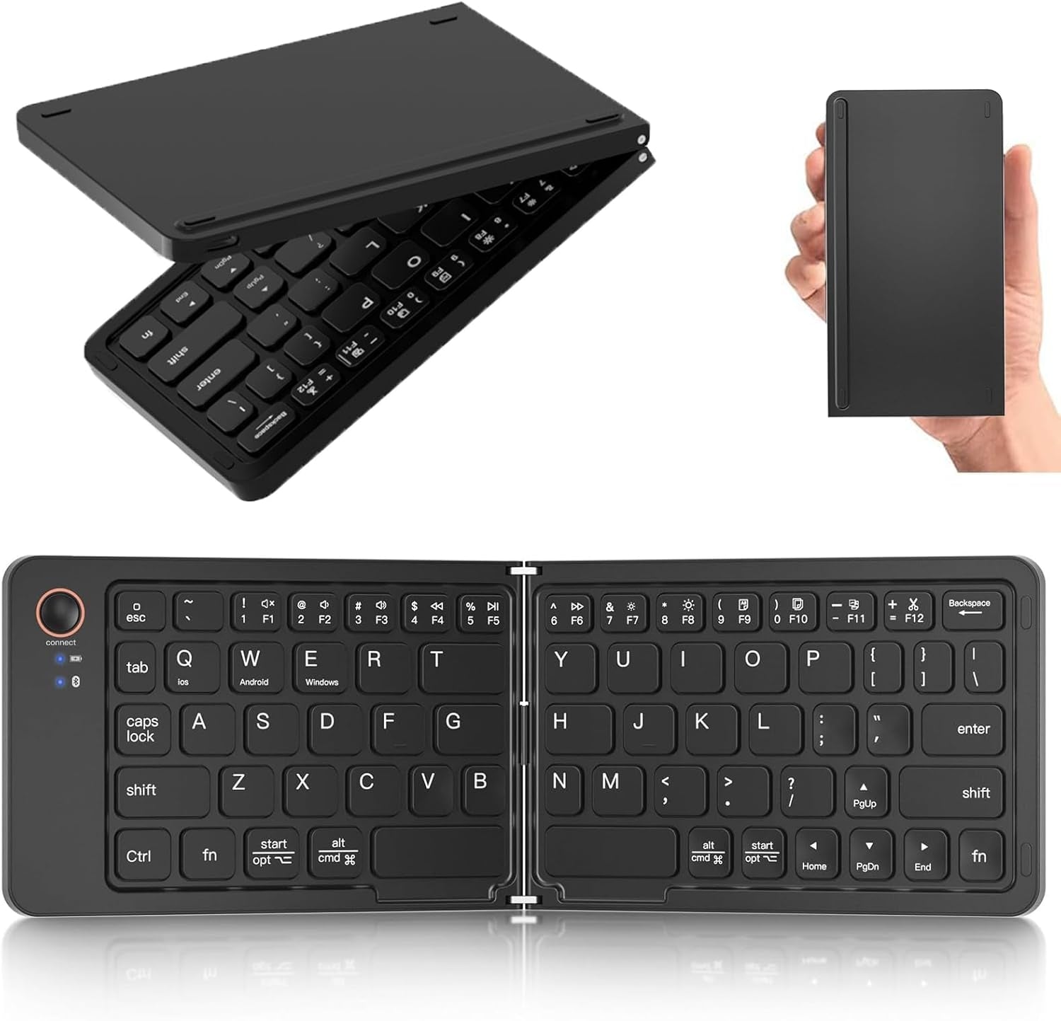 NÖRDIC Taitettava Slim Bluetooth-näppäimistö taskukoossa, yhteensopiva iOS-, Android- ja Windows-laitteiden kanssa, älypuhelimelle, tabletille, iPadille, iPhonelle ja kannettavalle tietokoneelle, US-asettelu