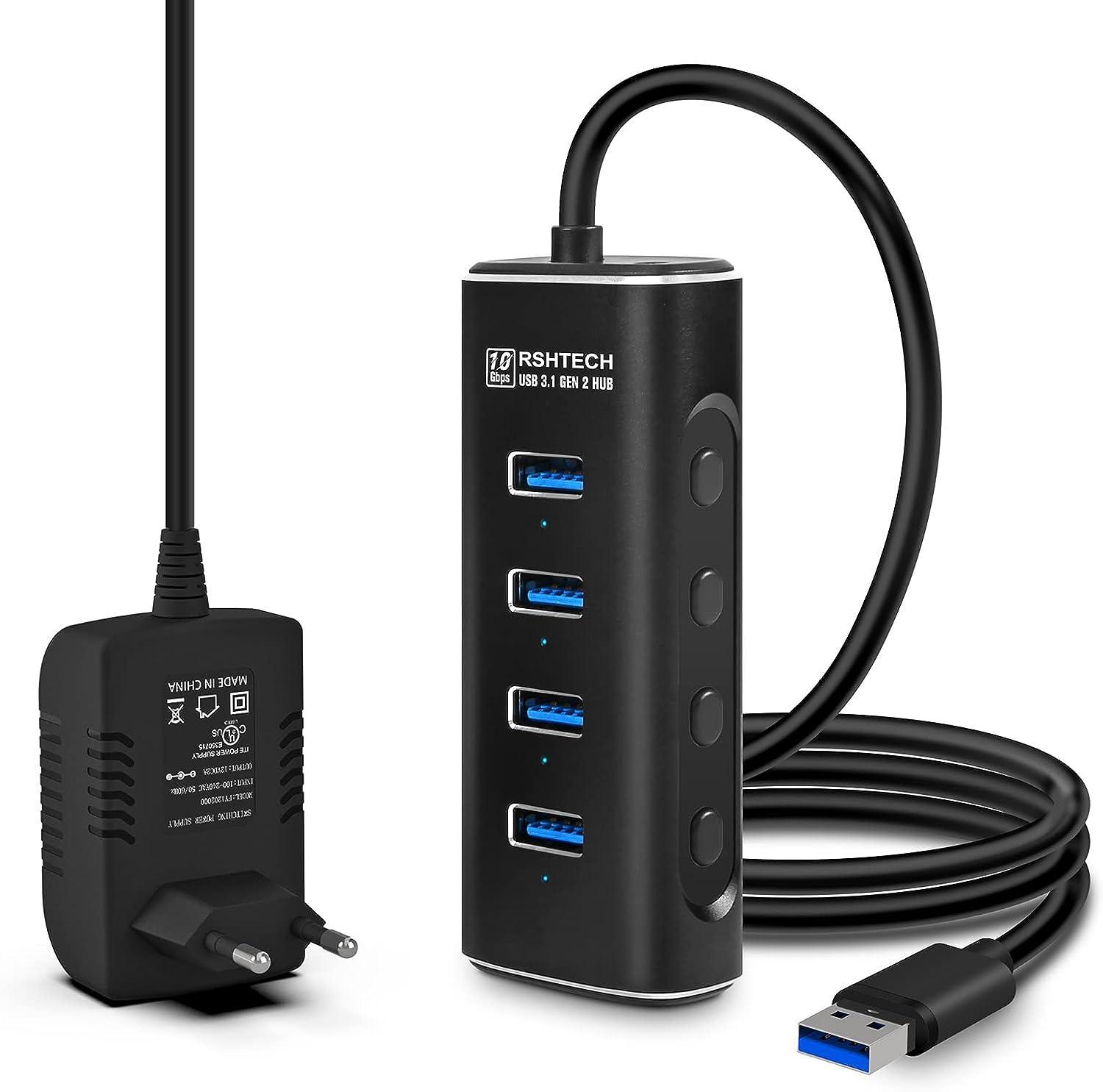 NÖRDIC Gen2 3.2 USB-A 4 porttia Powered Hub 10Gbps 1m kaapeli yksittäinen kytkin