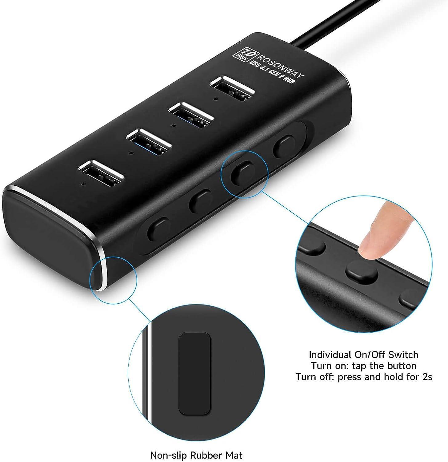 NÖRDIC Gen2 3.2 USB-A 4 porttia Powered Hub 10Gbps 1m kaapeli yksittäinen kytkin