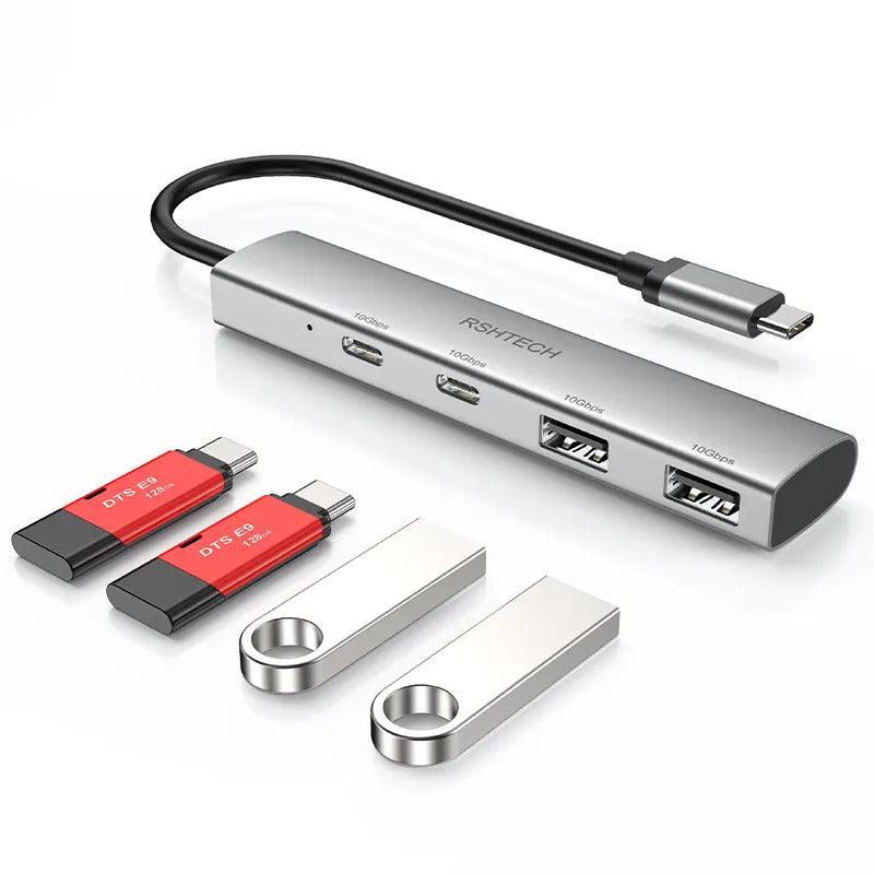 NÖRDIC Gen2 3.2 USB-C 4-porttinen keskitin 10Gbps 20cm kaapeli 2xUSB-A 2xUSB-C